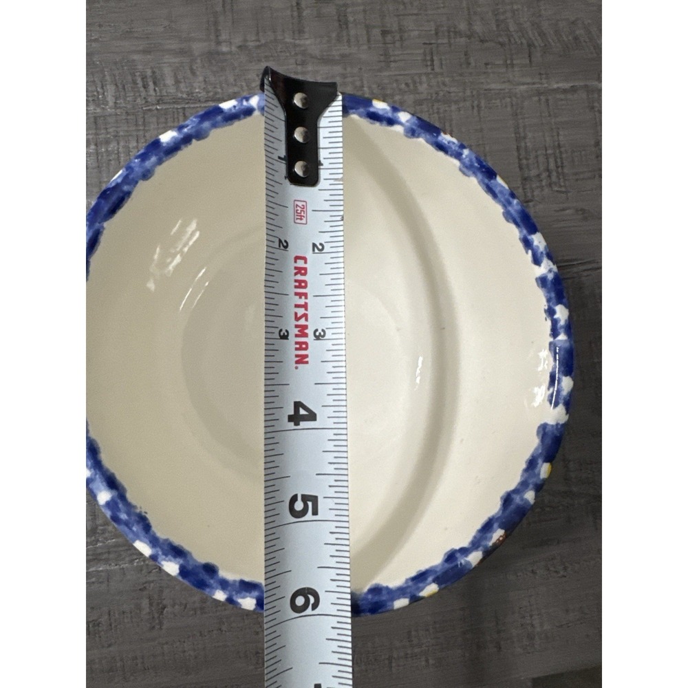 Crock Shop Sunflower Bowl 6" Santa Ana CA Blue Sponge Rim Chili Soup Serving - Picture 6 of 8